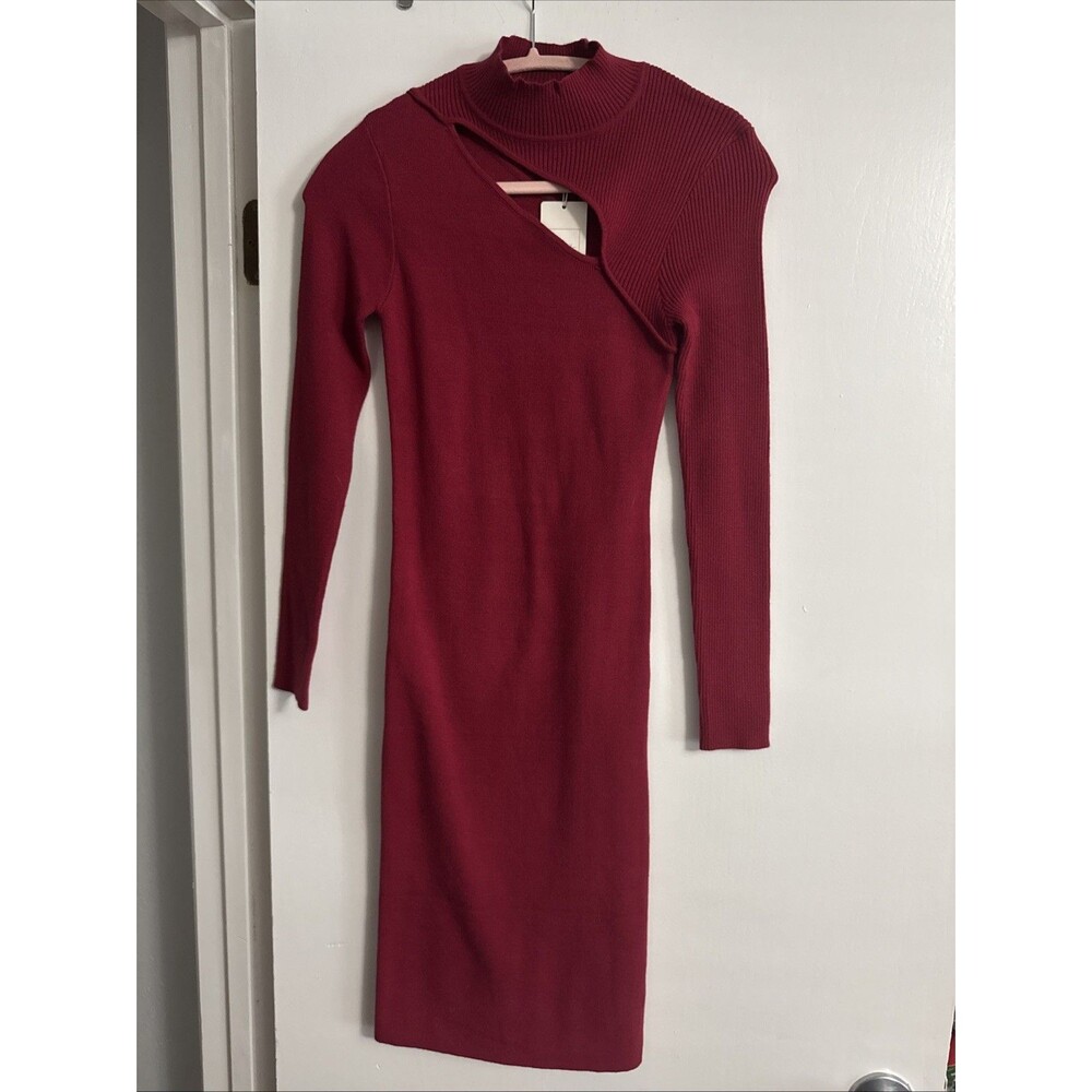 Active USA Dress Cutout Midi Burgundy Red Size M Long Sleeve NWT